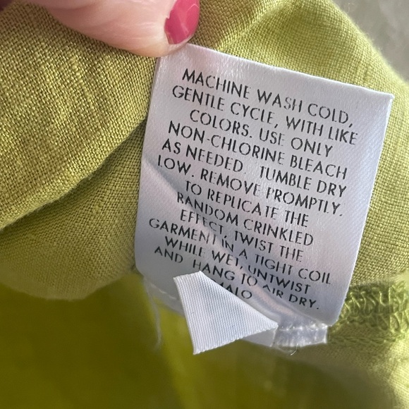 Eileen Fisher Organic Irish Linen Bright Yellow Green Button Down Shirt, XS - Picture 10 of 12